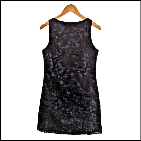 NWT LUCY PARIS Black Lace Overlay on Blue Shift Dress M - Picture 3 of 8